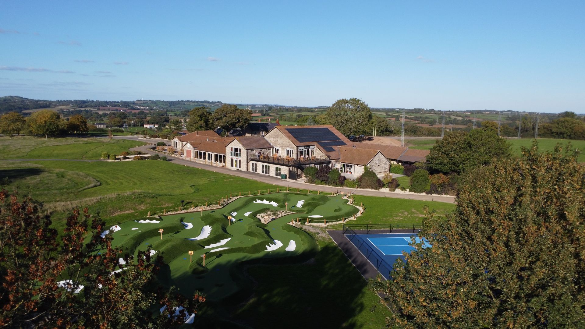 Aerial view of the Mad Swans venue in the Mendips